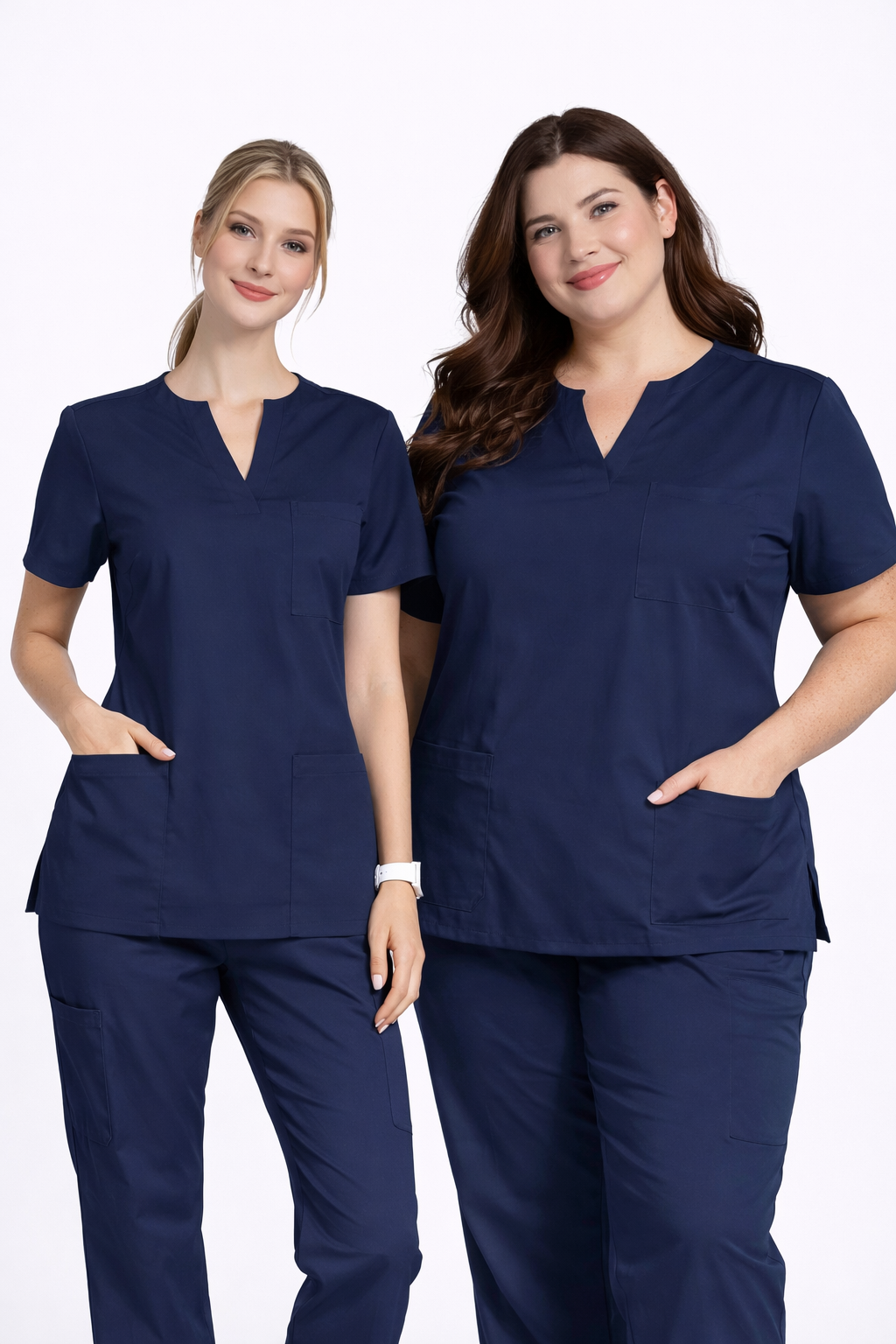 HITO AT4 navy blue scrub set worn by a healthcare professional