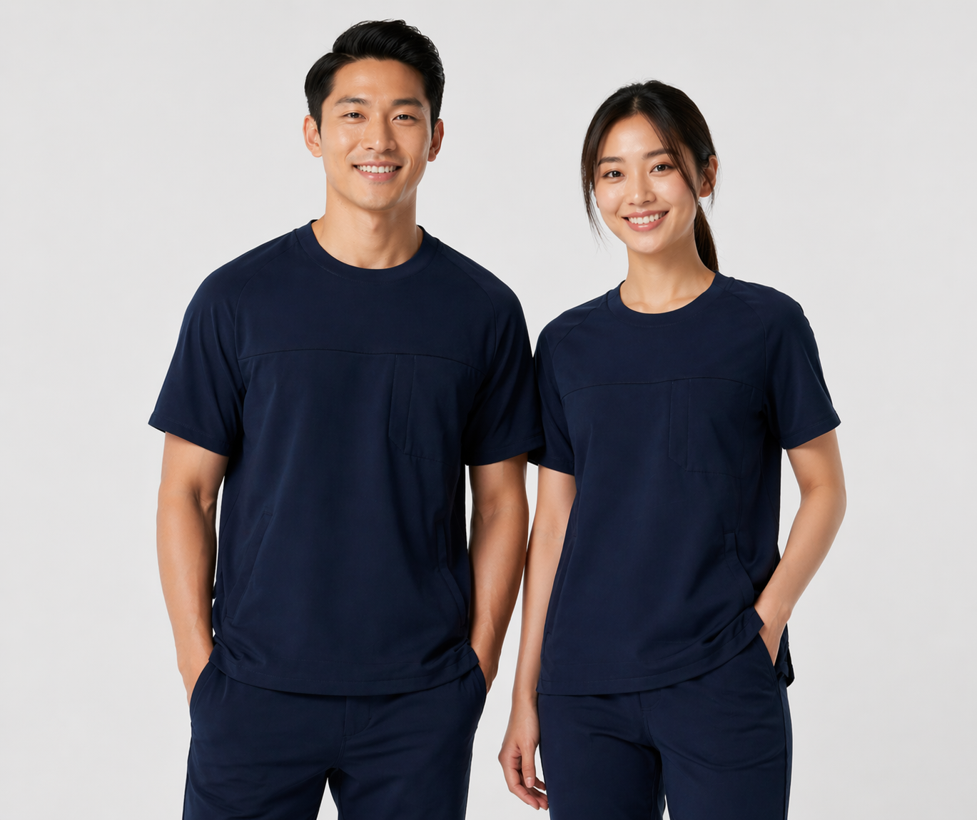 HITO FG4 navy blue crew-neck scrub set with chest pocket